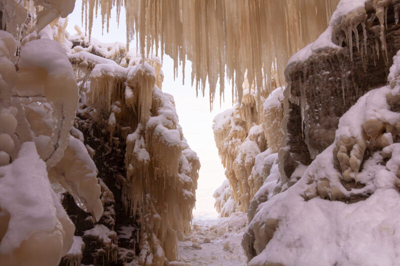 Icicles hanging in a frozen cave